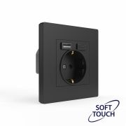 Розетка 1-м СП Pixel IP20 с заземл. с 2-мя заряд. устр. USB тип A+C механизм карбон TOKOV ELECTRIC TKE-PX-R1U2AC-C14