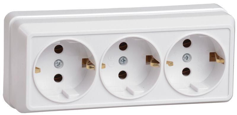 Розетка 3-м ОП Октава РС23-3-ОБ 16А IP20 с заземл. бел. GENERICA ERO31-K01-16-DC