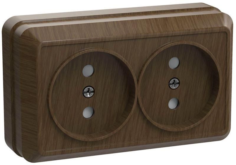 Розетка 2-м ОП Октава 10А IP20 без заземл. дуб GENERICA ERO20-K04-10-DC