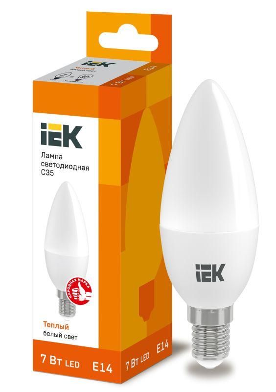 Лампа светодиодная C35 7Вт свеча 3000К E14 230В IEK LLE-C35-7-230-30-E14