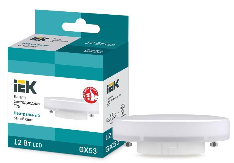 Лампа светодиодная 12Вт T75 таблетка 4000К нейтр. бел. GX53 230В IEK LLE-T80-12-230-40-GX53