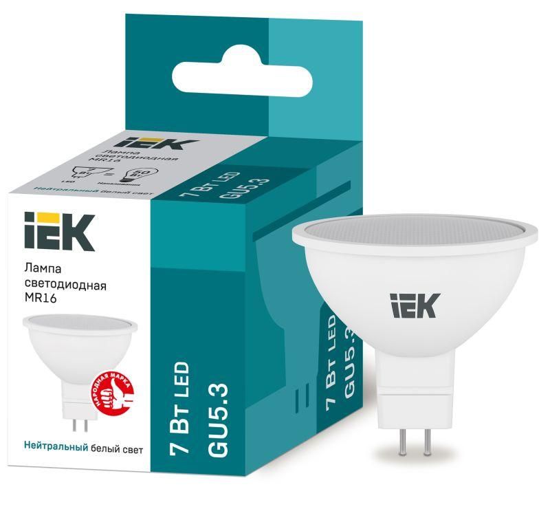 Лампа светодиодная 7Вт MR16 софит 4000К нейтр. бел. GU5.3 630лм 230-240В IEK LLE-MR16-7-230-40-GU5