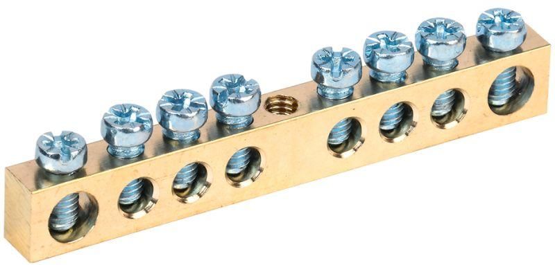 Шина PEN «земля-ноль» 6х9мм 8/1 (8групп/крепеж по центру) IEK YNN10-08-100