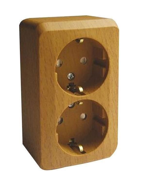 Розетка 2-м ОП Этюд Дача 16А IP20 250В с заземл. защ. шторки бук SE PA16-008T