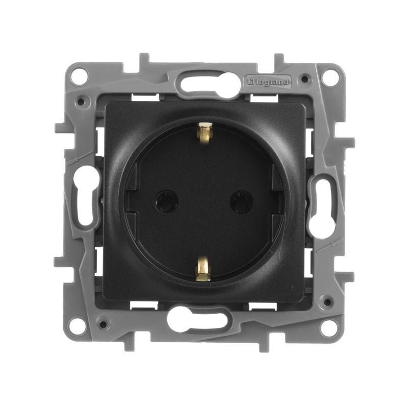 Розетка 1-м СП Etika 16А IP20 250В 2P+E с заземл. немецк. стандарт винтов. клеммы механизм антрацит IEK 672621