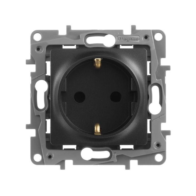 Розетка 1-м СП Etika 16А IP31 250В 2P+E с заземл. защ. шторки немецк. стандарт винтов. клеммы механизм антрацит IEK 672622