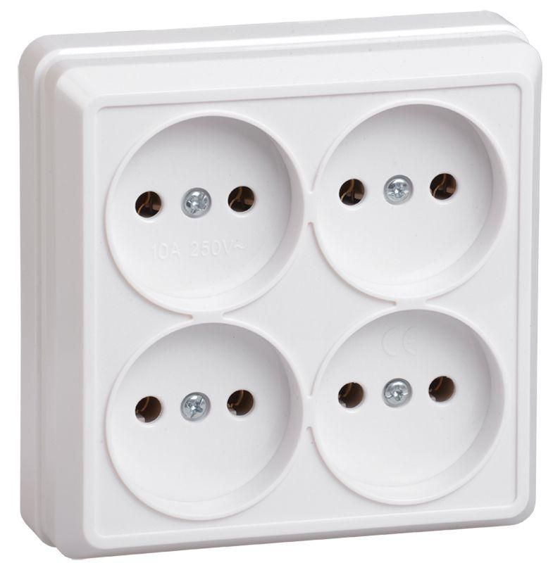 Розетка 4-м ОП Октава 10А IP20 без заземл. бел. GENERICA ERO40-K01-10-DC