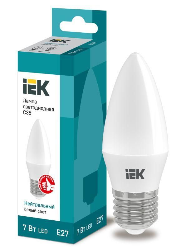 Лампа светодиодная 7Вт C35 свеча 4000К нейтр. бел. E27 230В IEK LLE-C35-7-230-40-E27