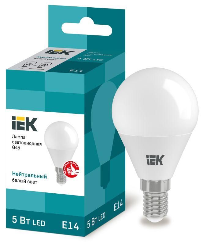 Лампа светодиодная G45 5Вт шар 4000К нейтр. бел. E14 450лм 230-240В IEK LLE-G45-5-230-40-E14