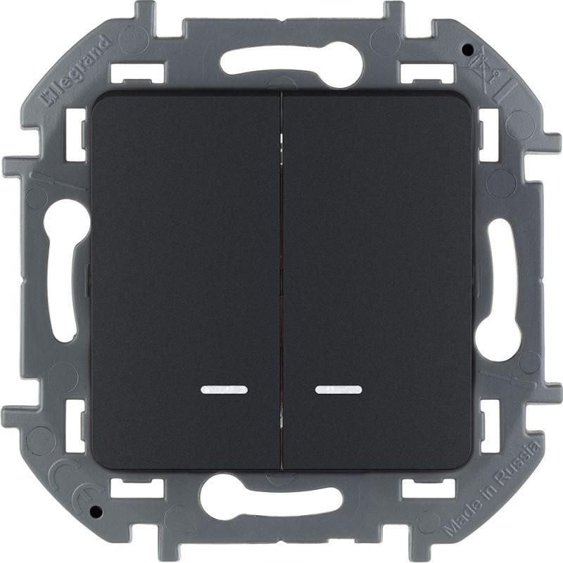 Выключатель 2-кл. Inspiria 10А IP20 250В 10AX с подсветкой/индикацией механизм антрацит IEK 673633