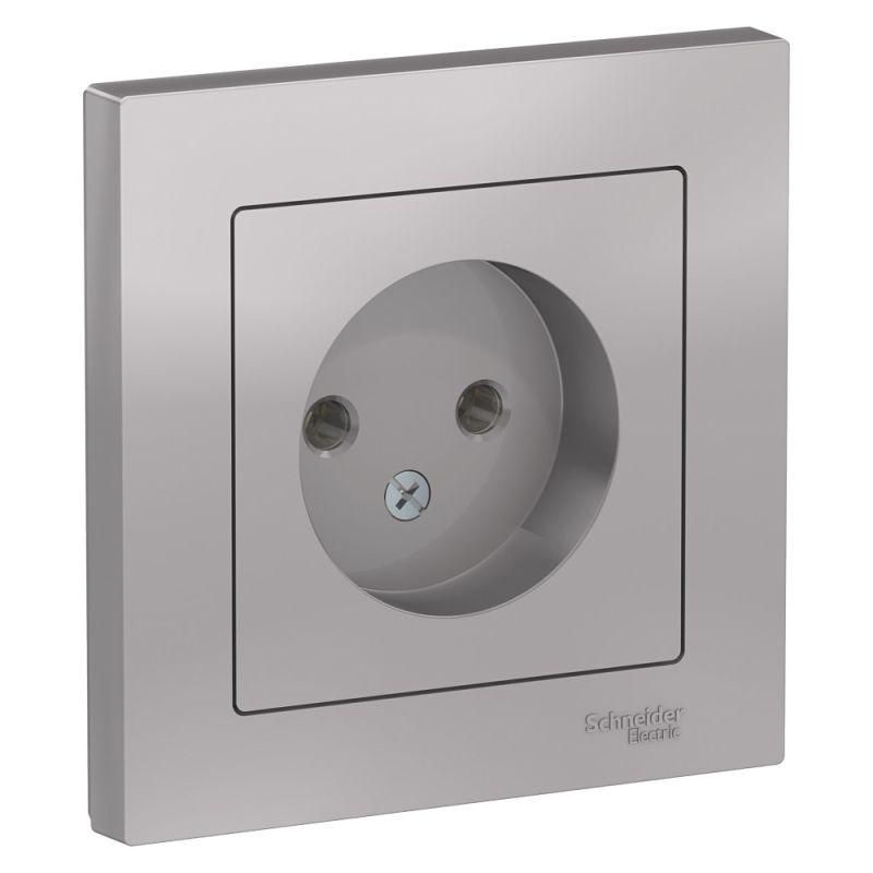 Розетка 1-м СП AtlasDesign 16А IP20 без заземл. в сборе алюм. SchE ATN000340