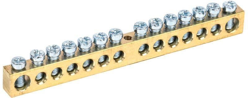 Шина PEN «земля-ноль» 8х12мм 14/1 (14групп/крепеж по центру) IEK YNN20-14-100