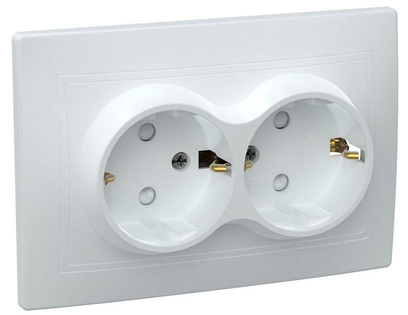 Розетка 2-м СП Кварта РСш12-3-КБ 16А IP20 с заземл. защ. шторки бел. GENERICA ERK21-K01-16-DM