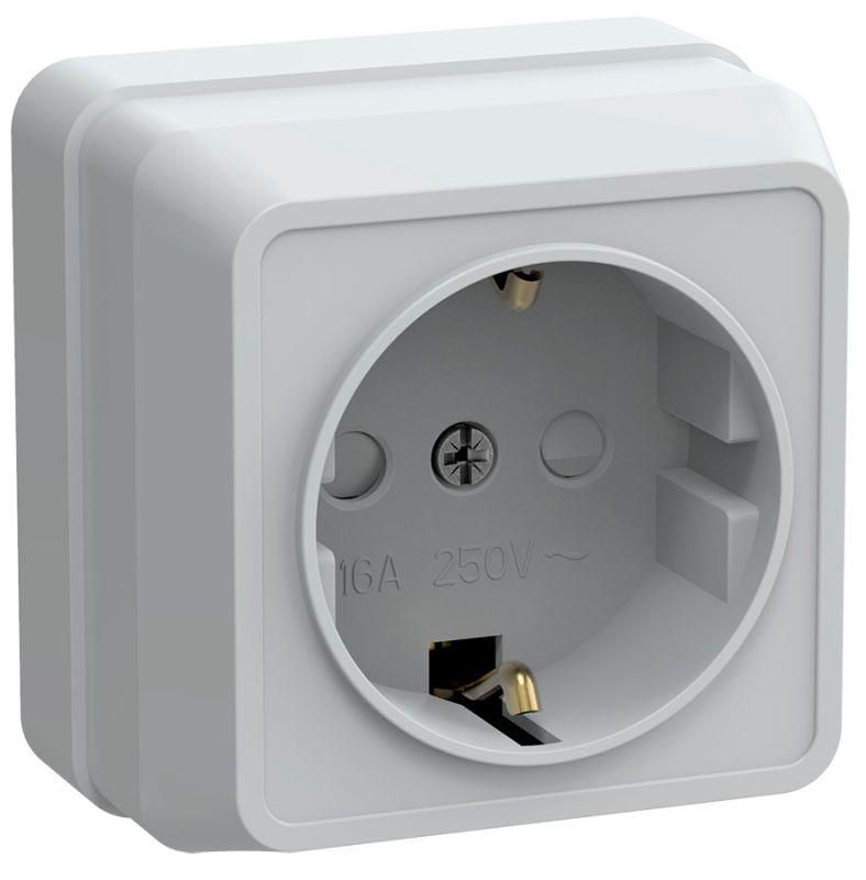 Розетка 1-м ОП Октава РСш20-3-ОБ 16А IP20 с заземл. защ. шторки бел. GENERICA ERO14-K01-16-DC