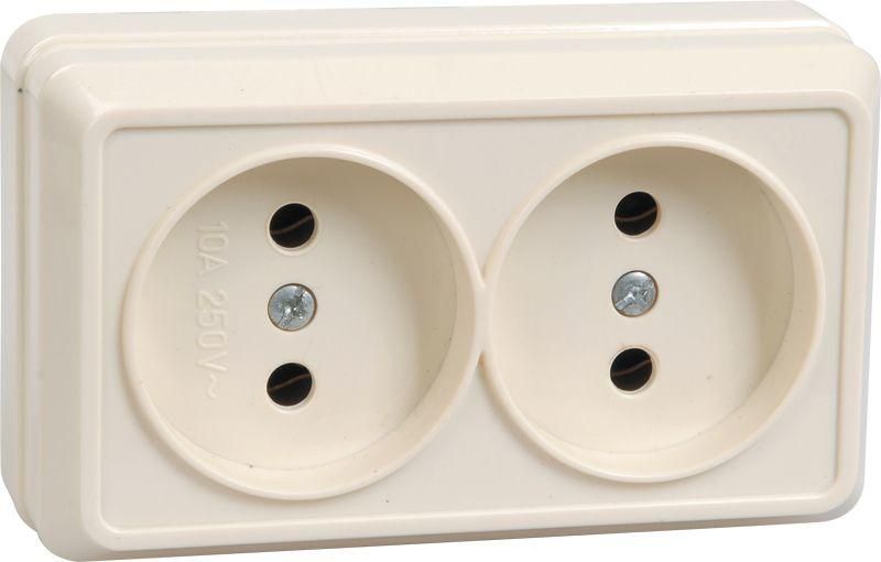Розетка 2-м ОП Октава 10А IP20 без заземл. крем. GENERICA ERO20-K33-10-DC