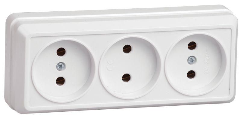 Розетка 3-м ОП Октава 10А IP20 без заземл. бел. GENERICA ERO30-K01-10-DC
