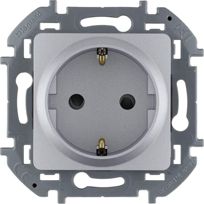 Розетка 1-м СП Inspiria 16А IP20 250В 2P+E защ. шторки немецк. стандарт механизм алюм. IEK 673732