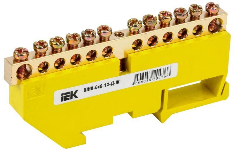 Шина PE «земля» на DIN-изоляторе ШНИ-6х9-12-Д-Ж IEK YNN10-69-12D-K05