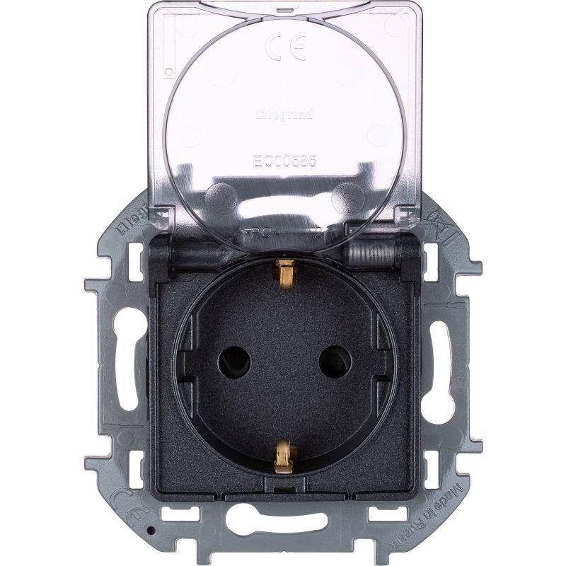 Розетка 1-м СП Inspiria 16А IP44 250В 2P+E защ. шторки с крышкой немецк. стандарт механизм антрацит IEK 673743