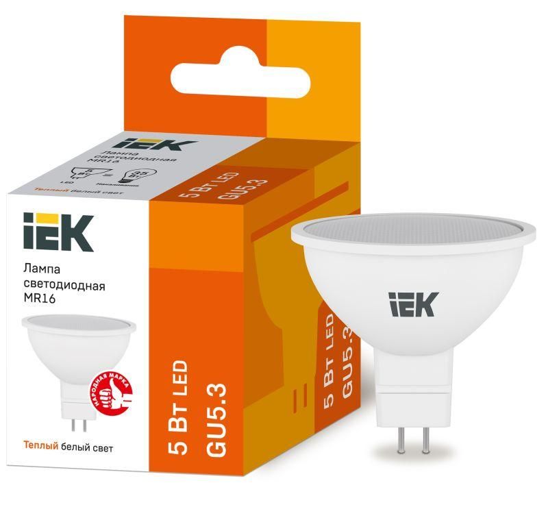 Лампа светодиодная MR16 5Вт 3000К тепл. бел. GU5.3 450лм 230-240В IEK LLE-MR16-5-230-30-GU5