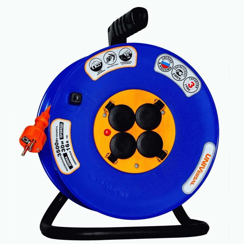 Удлинитель на катушке 4х30м с заземл. 16А IP44 ВЕМ-250 ПВС 3х2.5 термозащита UNIVersal 9634207