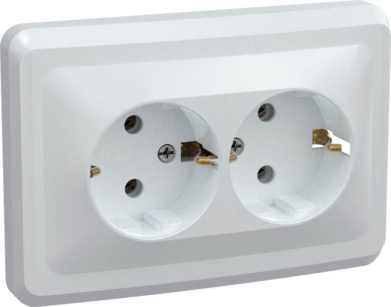 Розетка 2-м СП Вега РС12-3-ВБ с заземл. контактом без защ. шторок 16А бел. GENERICA ERV21-K01-16-DM