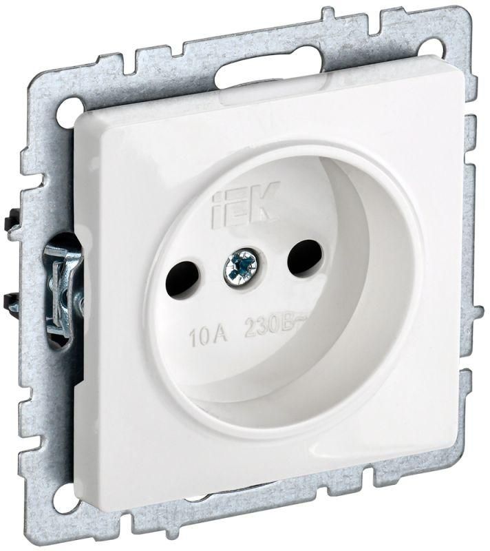 Розетка BRITE РС10-1-0-БрБ 10А без заземл. без защ. шторок механизм бел. IEK BR-R10-10-K01