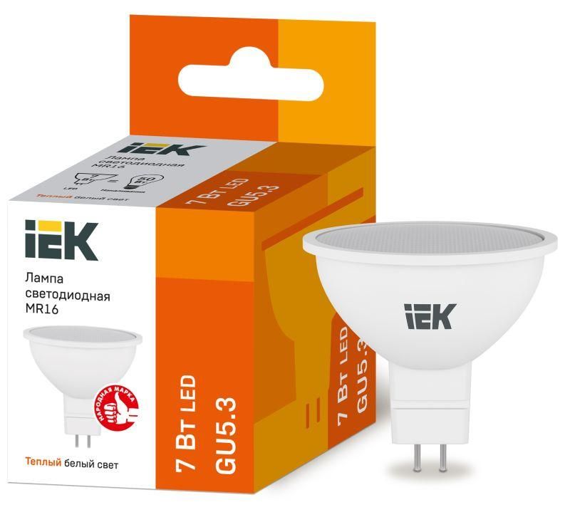 Лампа светодиодная MR16 7Вт 3000К тепл. бел. GU5.3 630лм 230-240В IEK LLE-MR16-7-230-30-GU5