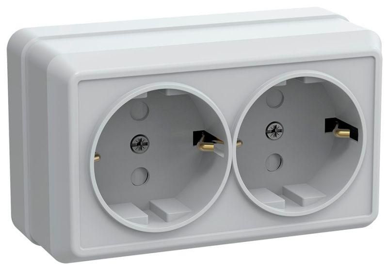 Розетка 2-м ОП Октава РСш22-3-ОБ 16А IP20 с заземл. защ. шторки бел. GENERICA ERO24-K01-16-DC