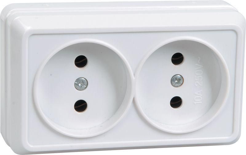 Розетка 2-м ОП Октава 10А IP20 без заземл. бел. GENERICA ERO20-K01-10-DC