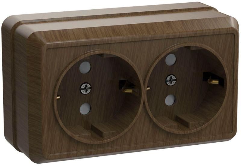 Розетка 2-м ОП Октава РС22-3-ОД 16А IP20 с заземл. дуб GENERICA ERO21-K04-16-DC