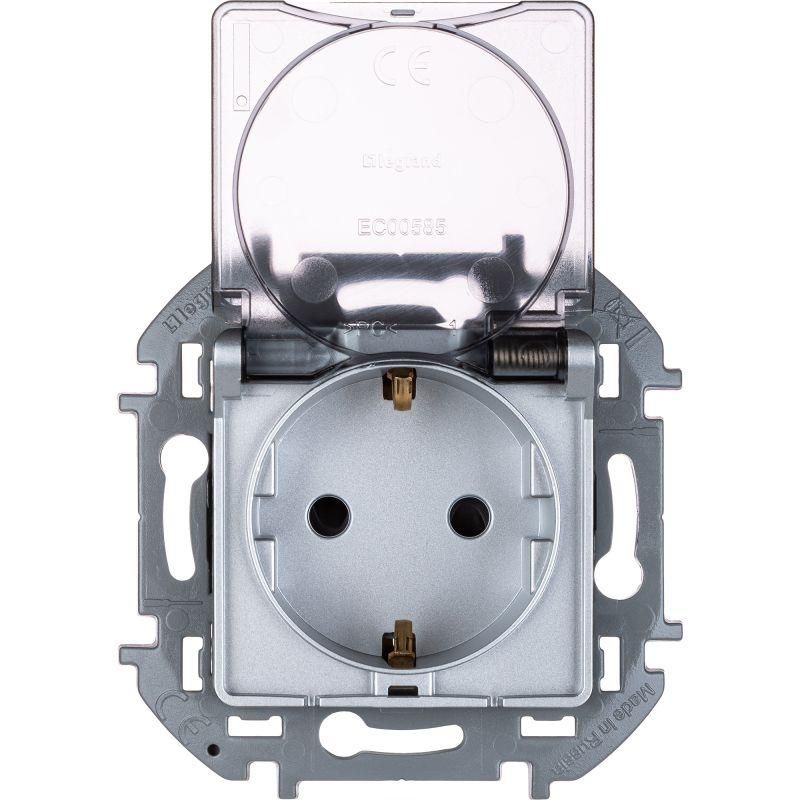 Розетка 1-м СП Inspiria 16А IP44 250В 2P+E защ. шторки с крышкой немецк. стандарт механизм алюм. IEK 673742