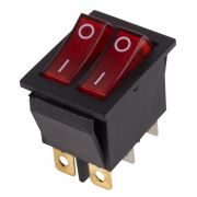 Выключатель клавишный 250V 15А (6с) ON-OFF красный с подсветкой ДВОЙНОЙ «REXANT»