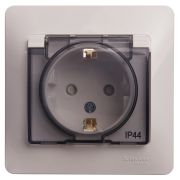 Розетка 1-м.с крыш.и шторкой IP44 с заземл.в сб.бел.«SE» Glossa