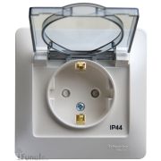Розетка 1-м.с крыш.и шторкой IP44 с заземл.в сб.перл.«SE» Glossa