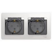 Розетка 2-м СП Glossa защ. шторки с заземл. в сборе IP44 бел. «SE»
