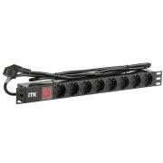 Блок розеток 8 мест PDU (немец. станд.) PH12-8D1-P 19дюймов DIN49440 с LED выкл. ПВХ 1U шнур 2м ITK PH12-8D1-P